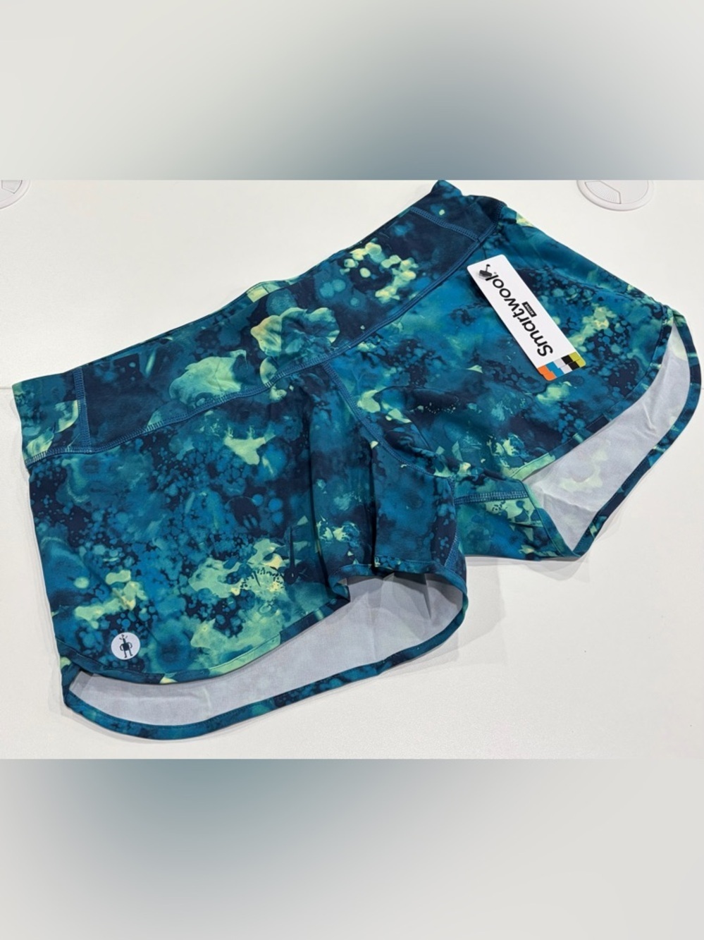 SmartWool Women's Medium Active Lined Shorts Built-In Briefs Blue Green NWT